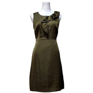 Loft Olive Green Ruffled Front Top Sleeveless Midi Sheath Dress Size 8